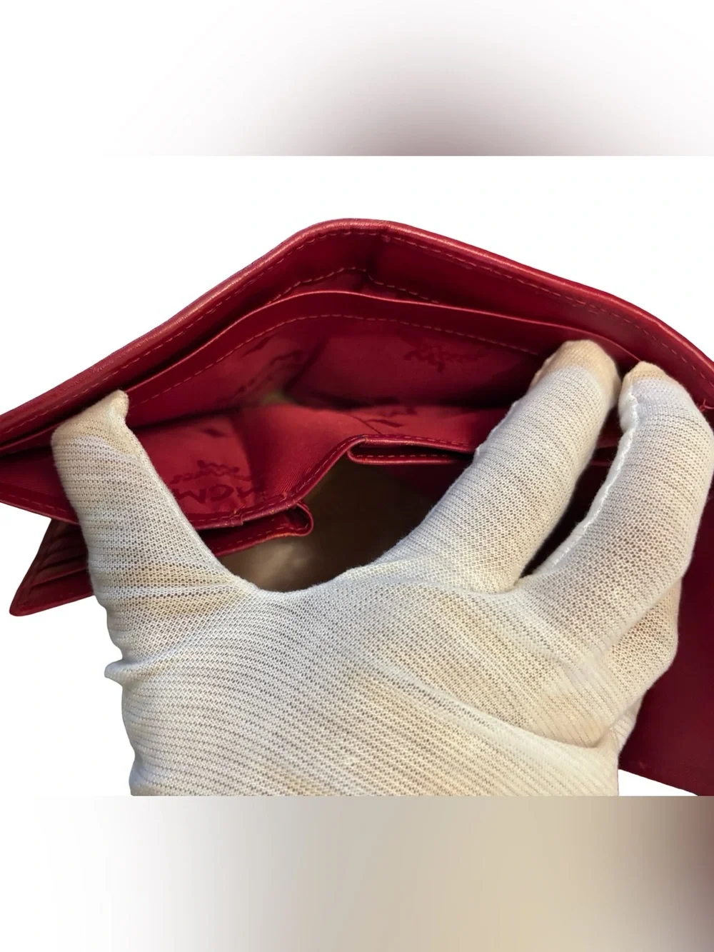 Authentic MCM Quilted Red Leather Wallet with Gold Hardware